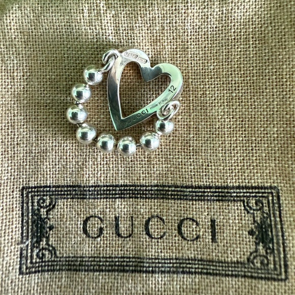 Gucci Sterling Silver Ball Chain Heart Ring - Picture 1 of 9
